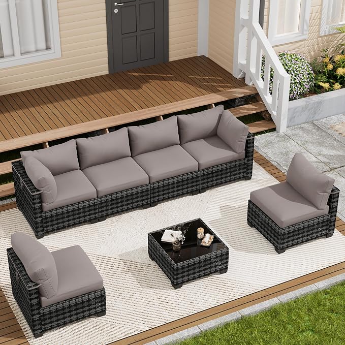 LOUVIXA 7 Piece Outdoor Patio Furniture Set, Outdoor Sectional Sofa, Wicker by LOUVIXA