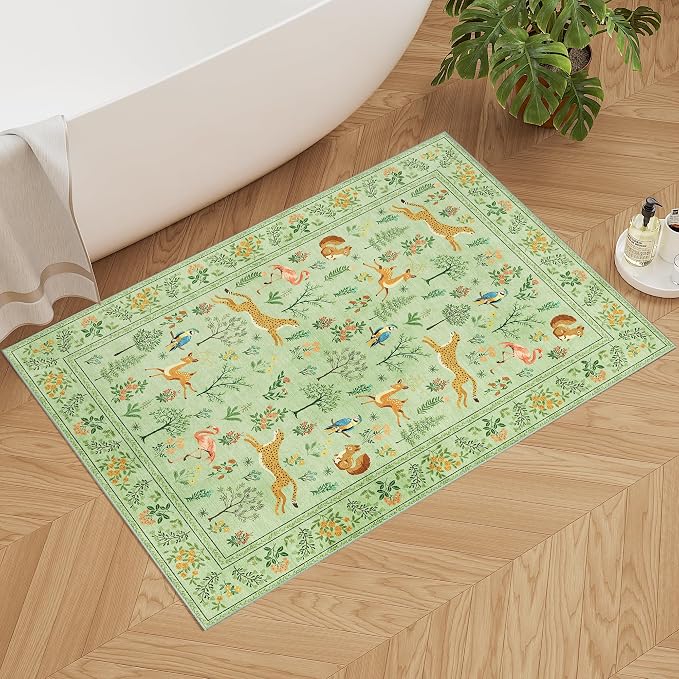 DUKINO 2x3 Entryway Rug, Washable Door Mat Animal Kitchen Rug, Light Green | - Image 4