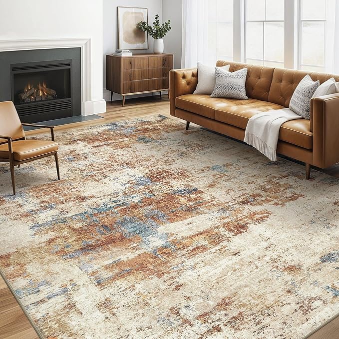 LOONGRUG 6x9 Area Rugs Washable Neutral Modern Living Room Rug Orange Blue | by LOONGRUG