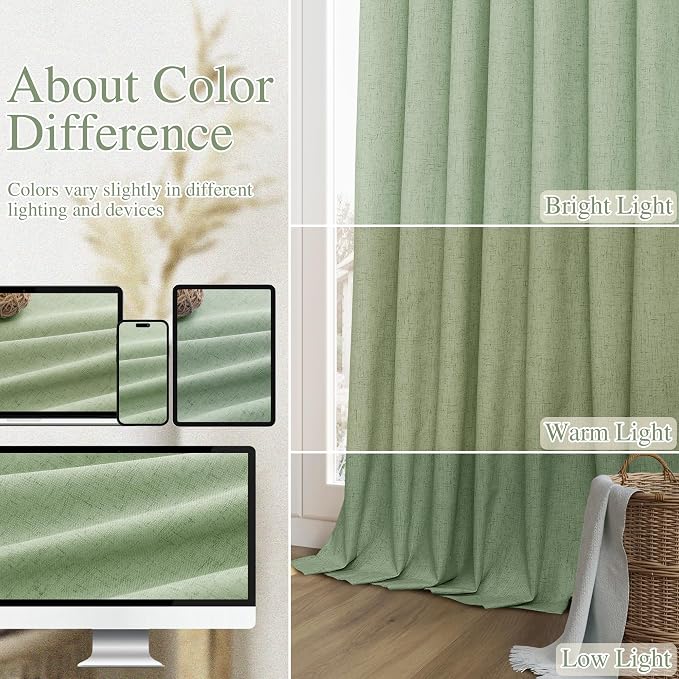 100% Blackout Linen Curtains 84 Inch Length 2 Panels Set - Image 7