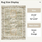 Soalmost Washable Area Rug 8x10 Large Soft Living Room Rugs Green/Orange | - Image 5