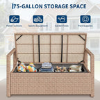 Outdoor Storage Bench with Cushion, Hand-Woven Yellow Wicker Deck Box with - Image 4