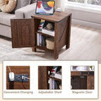 OKD Nightstand w/Charging Station, 18 Inch Farmhouse End Table w/Barn Door and - Image 3