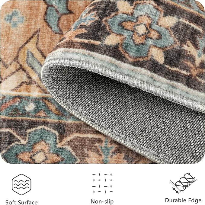 8x10 Area Rugs, Vintage Retro Soft Washable Rug, Non-Slip Low Pile Rugs - Image 6