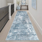 Soalmost Runner Rug 2'6"x8' Kitchen Hallway Runners Abstract Blue/Grey | - Image 3