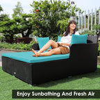 COSTWAY Outdoor Patio Rattan Daybed, Sponge Cushioned Loveseat Sofa - Image 5