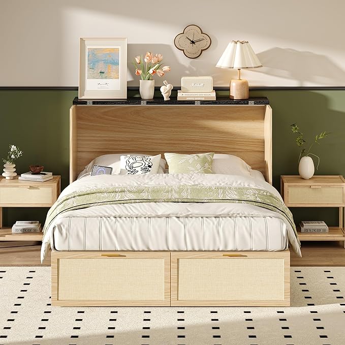 VINGLI Queen Size Rattan Murphy Bed - Image 5