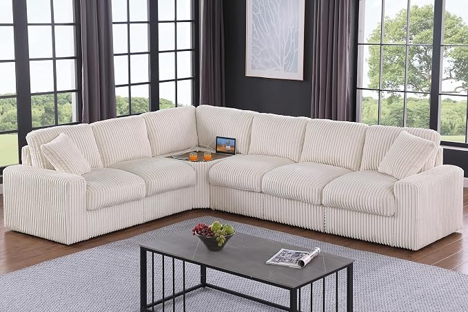 Ball & Cast 116" Oversized Modular Sectional Sofa, Large Corduroy Upholstered by BallCast