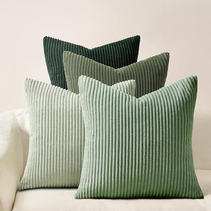 Topfinel Corduroy Throw Pillow Covers Pack of 2 LightGreen 22"x22" No Insert by Topfinel