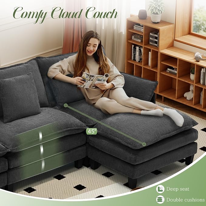 Cloud Couch, Deep Seat Couches for Living Room, Bedroom and Apartment, L Shaped - Image 4