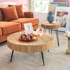 COZAYH 2-Piece Round Nesting Coffee Table Set, Natural Wood Top - Image 2