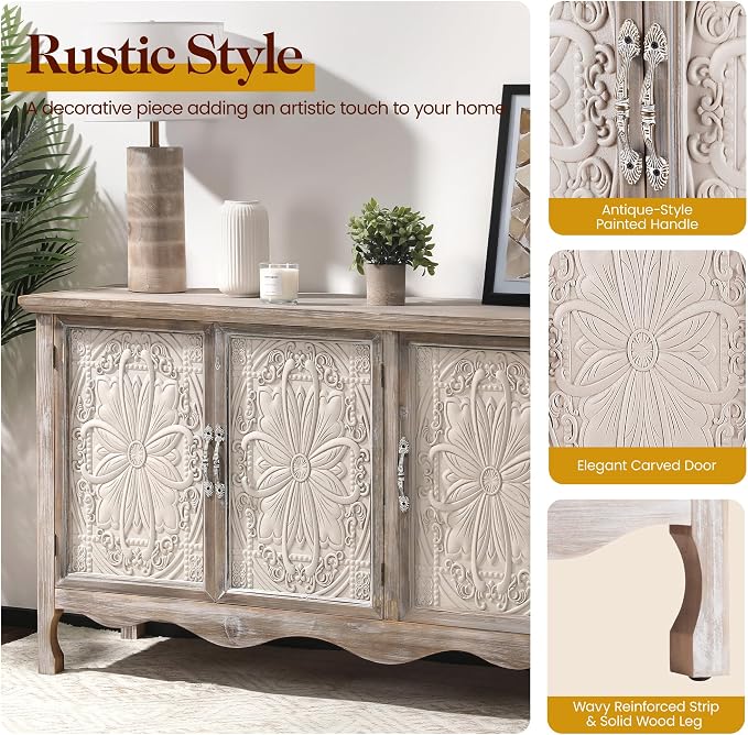RoyalCraft Buffet Cabinet with Storage, Vintage Solid Wood Sideboard with 3 - Image 4
