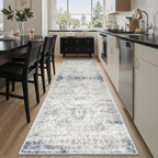 Soalmost Washable Runner Rug 2'6"x8' Kitchen Hallway Runners Blue/Ivory | Soft - Image 2