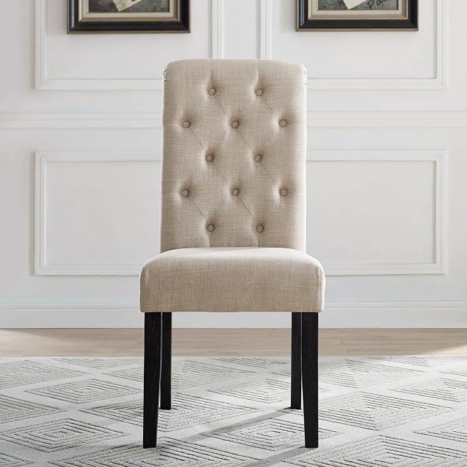 Roundhill Furniture Leviton Solid Wood Tufted Asons Dining Chairs - Image 3