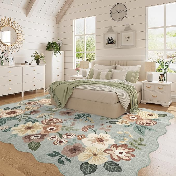 DUKINO 5x7 Area Rugs for Bedroom, Floral Washable Rug Non Slip, Sage Green | - Image 3