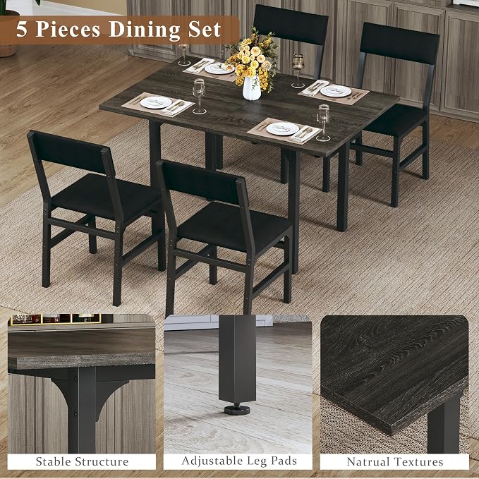 HUAHUU Dining Table Set for 4, Extendable Kitchen Table Cushion Chairs Set of 4 - Image 7