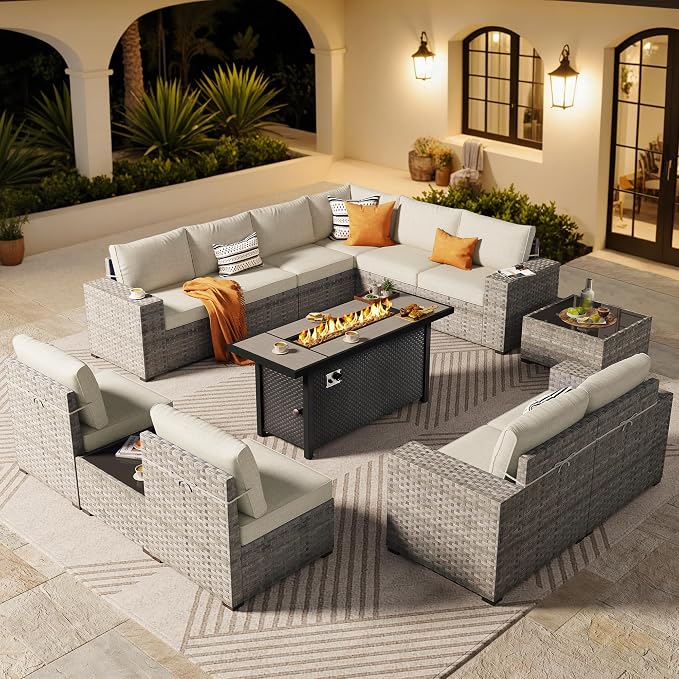 ovios 13 Pieces Patio Furniture Set, Outdoor Wicker Sectional Sofa by OVIOS