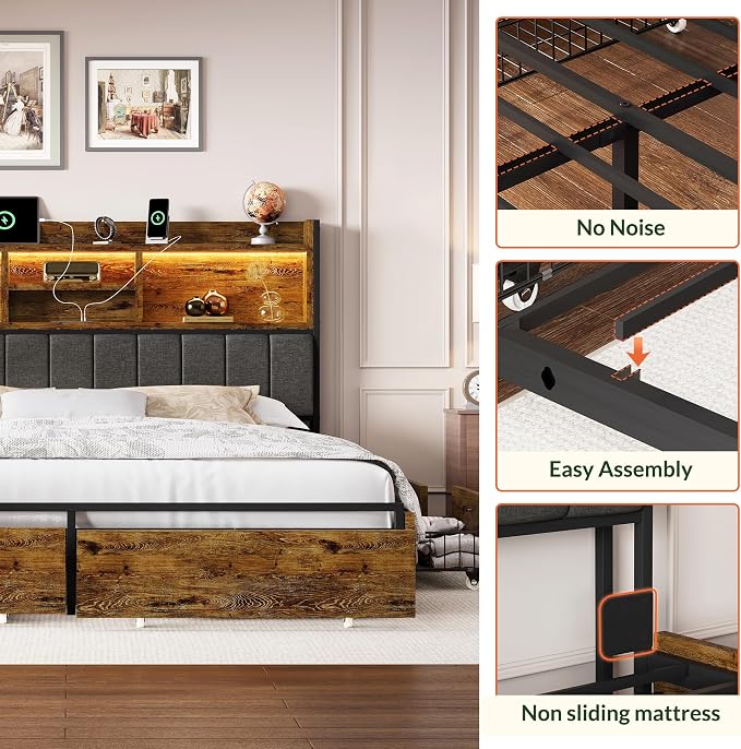 LARMACE Queen Bed Frame with 6 Storage Drawers, Bed Frame Queen Size with Linen - Image 7