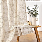 Taupe Vintage Floral Linen Curtains Farmhouse 50W X 90L 2 Panels | Elisa Series - Image 8
