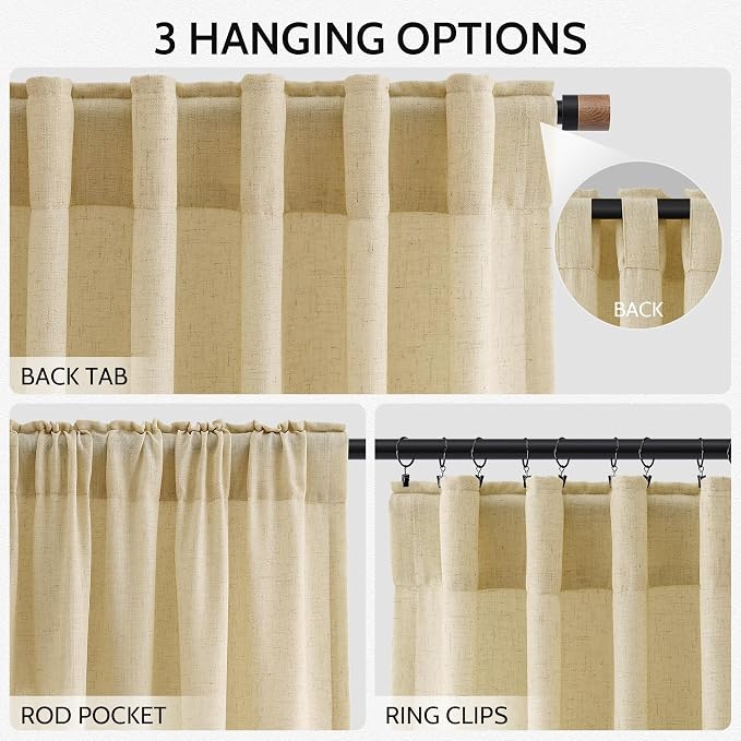 Cream Yellow Linen Curtains 90 Inches Long - Image 2