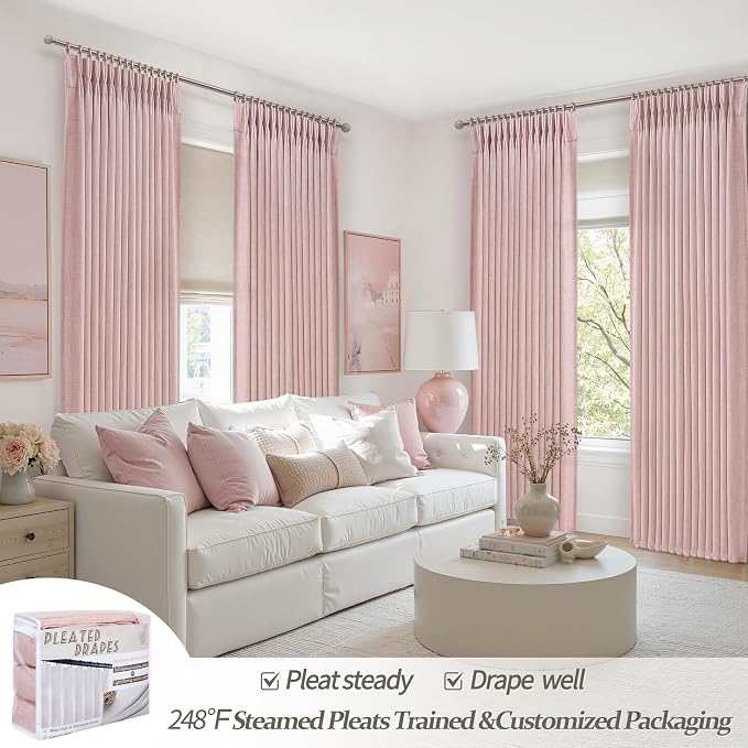 Pretty Light Pink Semi Sheer Curtains 96 Inches Long - Image 3