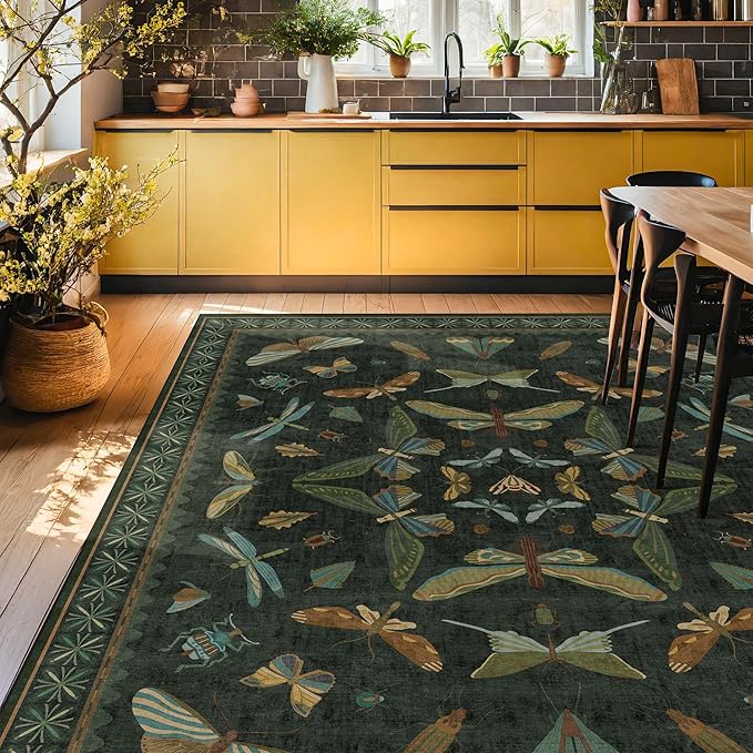 7x9 Insect Dark Green Rugs for Living Room, Boho & Forest Design Area Rug for - Image 3