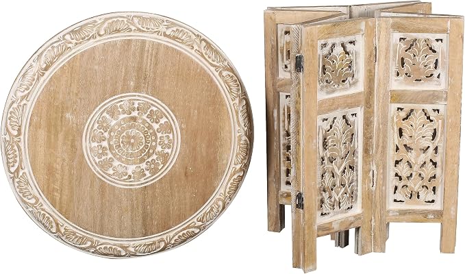 Lightnpro Hand Carved Solid Mango Wood Octagonal Accent Table - Image 5