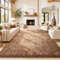 Ophanie 8x10 Brown and White Diamond Striped Rugs by Ophanie