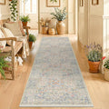 Beige Blue Washable 2x8 Runner Rug by HazoHaus