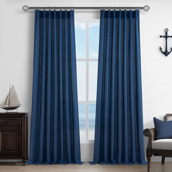 Navy Extra Long Light Filtering Sheer Curtains 108 Inches Long by PleatedDrapes