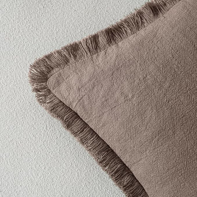 MIULEE Linen Fringe Decorative Fall Throw Pillow Covers Malt Ball 18x18 | Set - Image 3