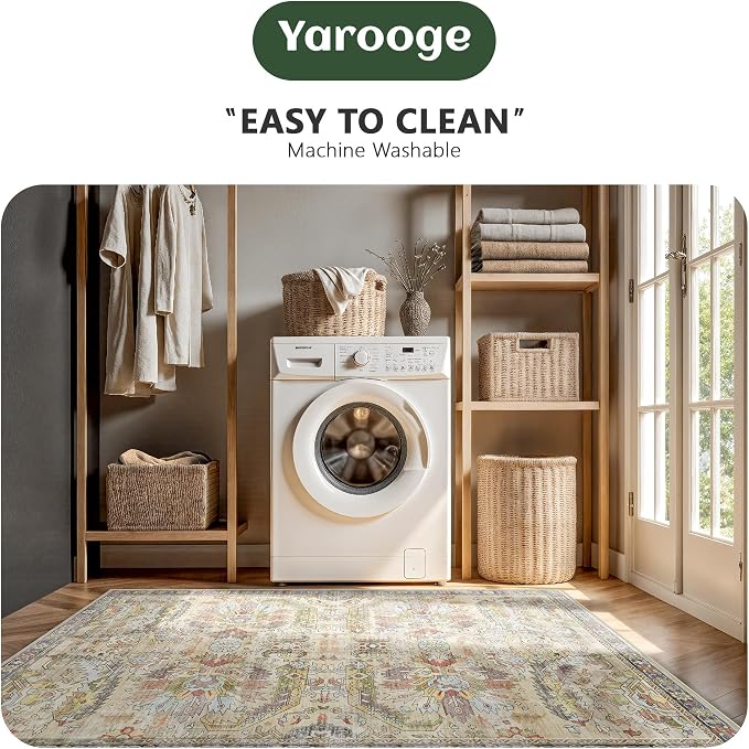 8x10 Area Rugs, Vintage Retro Soft Washable Rug, Non-Slip Low Pile Rugs - Image 5