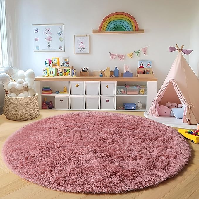 Blush Round Area Rugs 5ft, Soft Bedroom Circle Rug Mats - Image 4