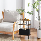 Narrow Side Table with Fabric Basket, Slim Nightstand with 3-Tier Storage Shelf - Image 6