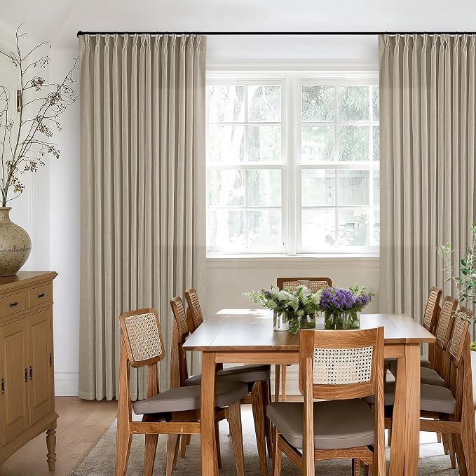 Textured Linen Pinch Pleated Curtains Tan Greige 84 Inches Long 2 Panels | - Image 6