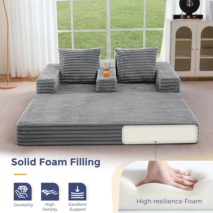 MAXYOYO Loveseat Sofa Bed, Striped Faux Fur Foldable Floor Sofa Couch in A Box - Image 8