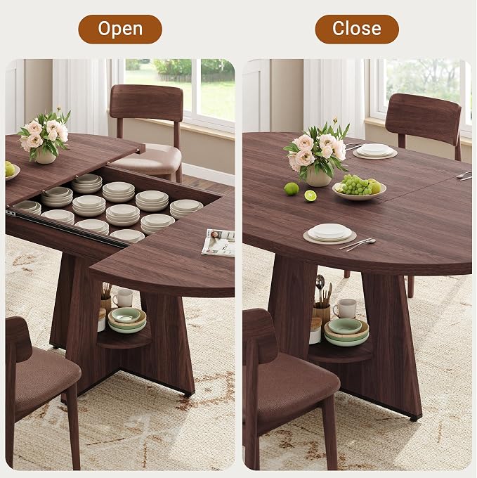 Extendable Dining Table, Round Kitchen Dining Room Dinner Table - Image 8