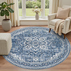Round Area Rug for Living Room: 4ft Washable Rug for Bedroom Blue | Vintage - Image 2
