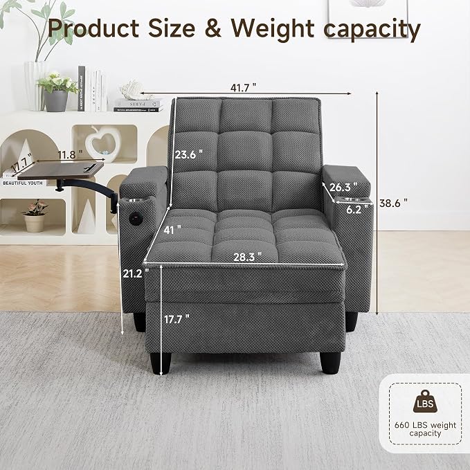 oaaktu Single Modern Comfy Upholstered Chaise Lounge Sofa Chair - Image 2