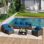 LOUVIXA 7 Piece Outdoor Patio Furniture Set, Rattan Chairs Glass Table Wicker - Image 8