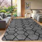 8x10 Area Rugs for Living Room, Fluffy Grey and Black Bedroom Geometric Rug | - Image 6