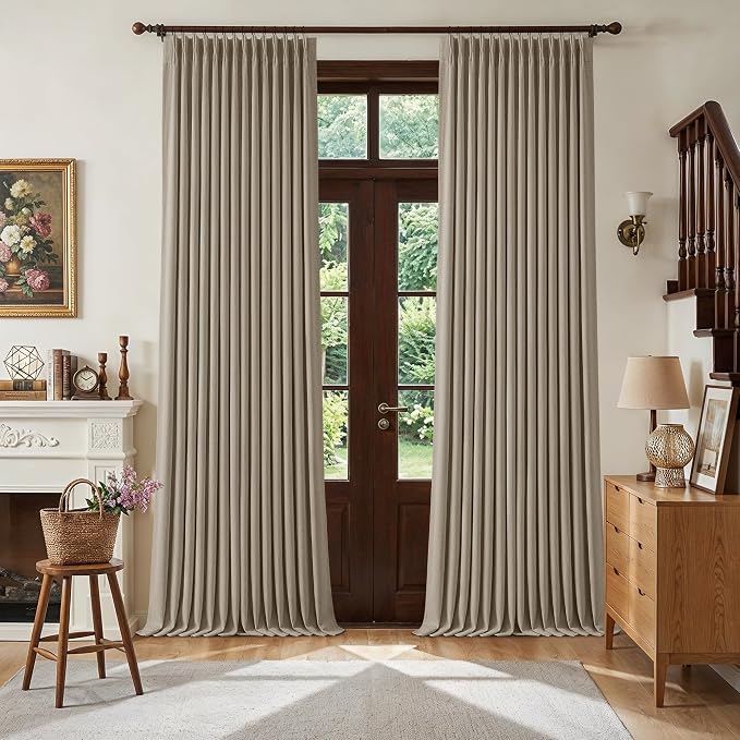 Deep Flax Blackout Pinch Pleat 100 Inch Linen Curtains 2 Panels Set | by Twodrapes