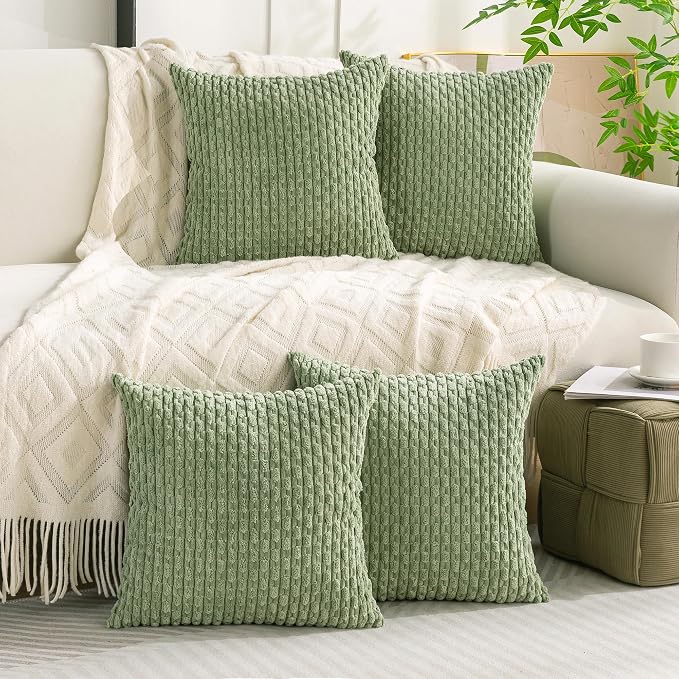 Set of 4 Sage Green Decorative Throw Pillow Covers 20x20 Inch Corduroy Pillow - Image 9