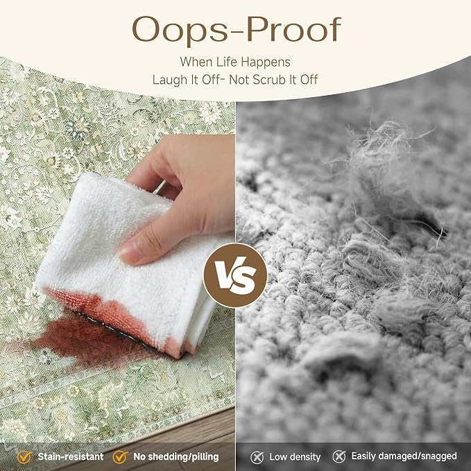 5x7 Light Green Vintage Floral Washable Area Rug - Image 4