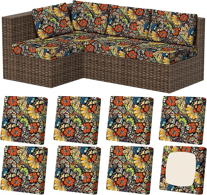 8Pcs Outdoor Cushion Covers, Stretch Patio Furniture Couch Chair Slipcovers | by VORSHAPE