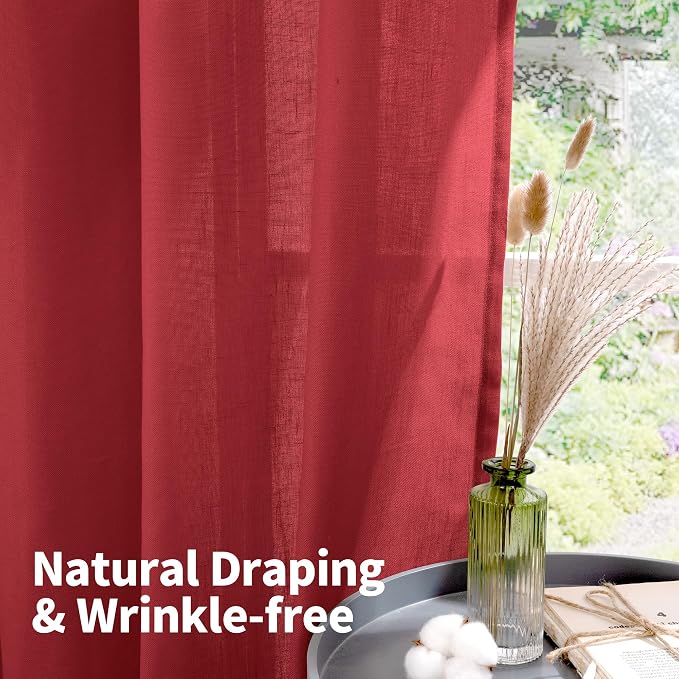 YoungsTex Red Linen Kitchen Curtains 40 Inch Length, Short Light Filtering - Image 6