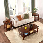 Traditional Coffee Table with Storage Shelf and Carved Leg, Farmhouse Living - Image 3