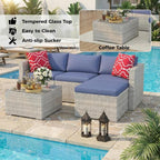 5-Piece Patio Sectional Sofa Set, All-Weather Brown PE Rattan Outdoor - Image 4
