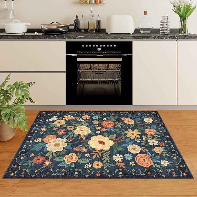 DUKINO 3x4 Area Rug, Floral Washable Rug - Image 8