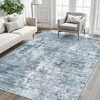 Soalmost Abstract Area Rug 6x9 for Living Room Washable Rugs Blue/Grey | - Image 2